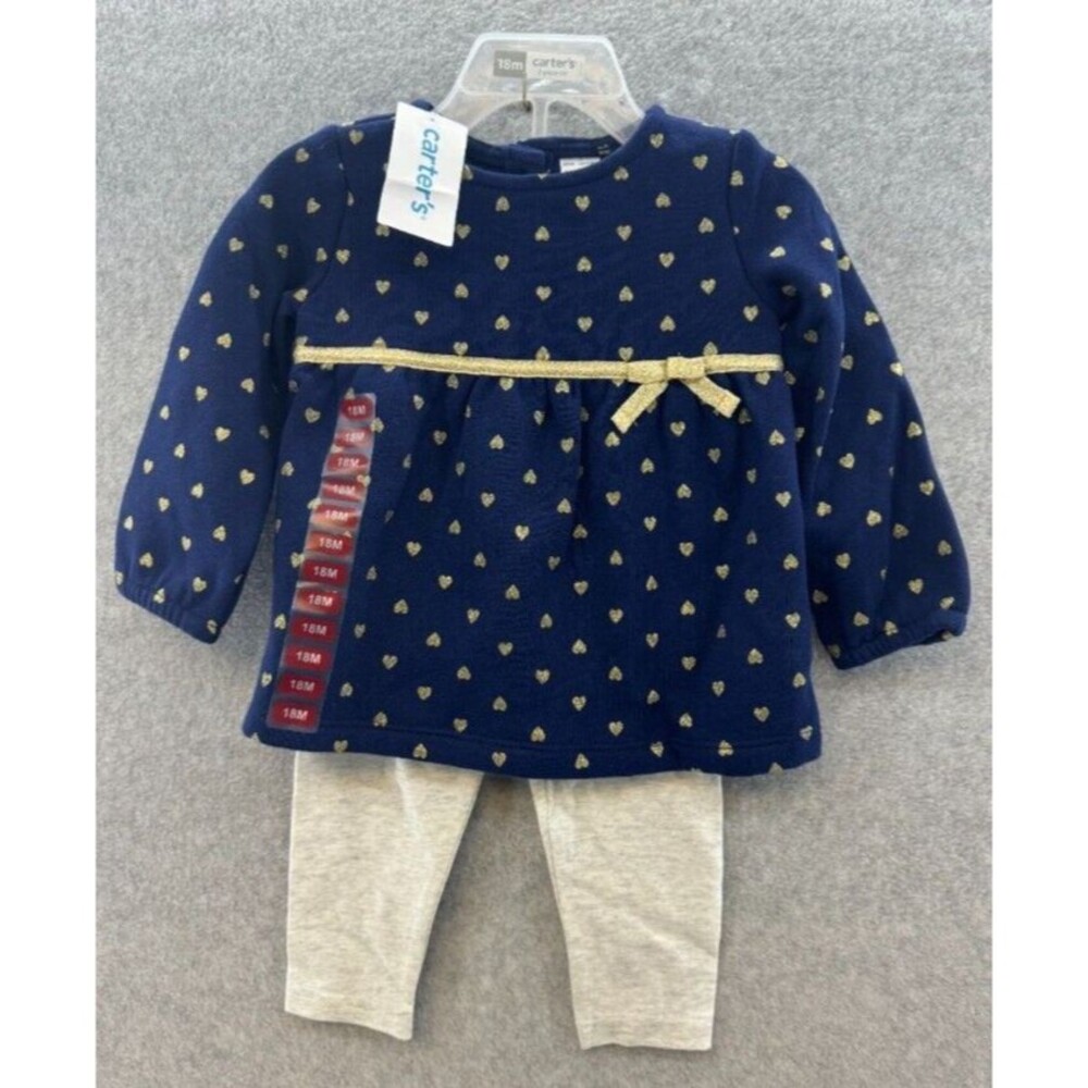 Carter's‎ Cute Baby Girl 2-Piece Heart Fleece Top & Legging Set Size 18 Month - Picture 3 of 4